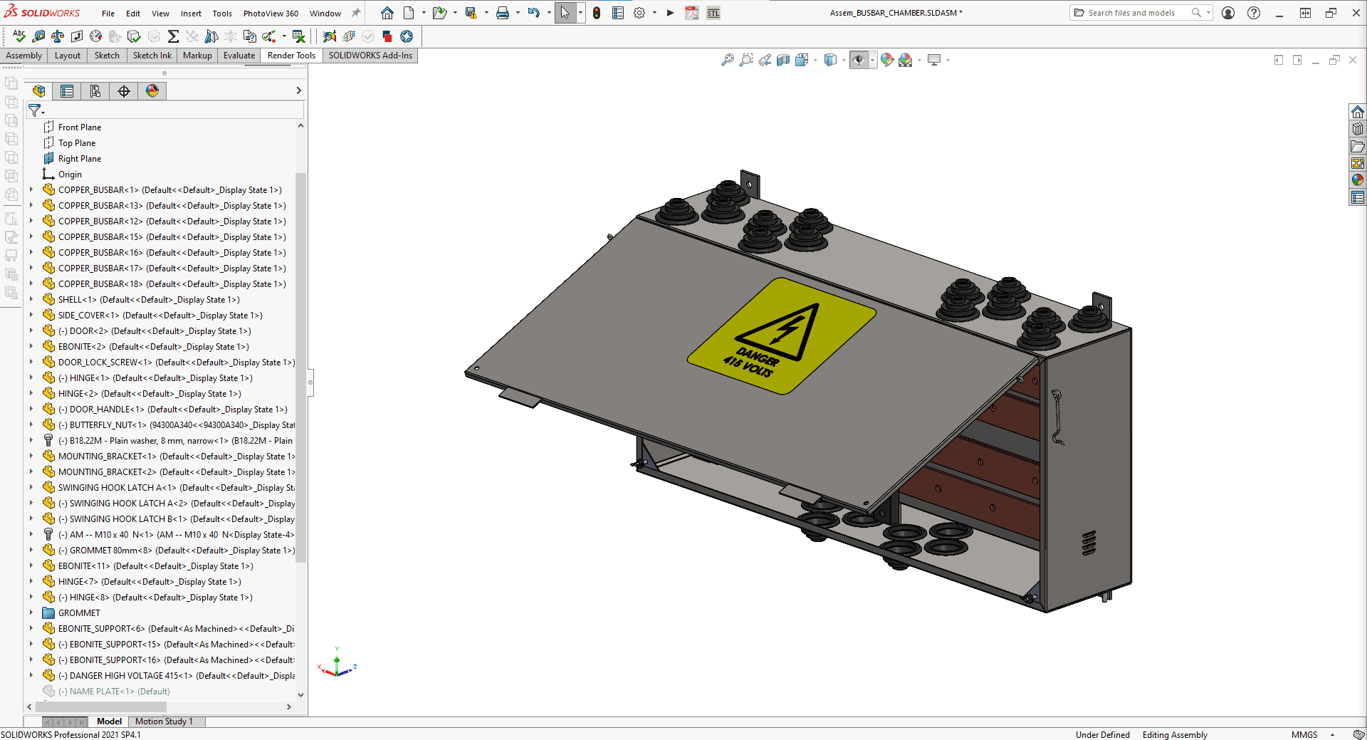 CAD render of the busbar chamber.