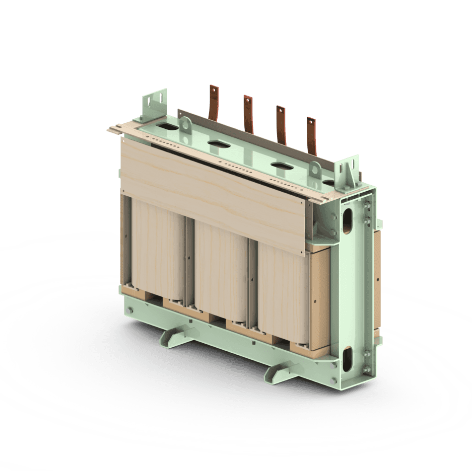 Side view of the amorphous core transformer 3D model.